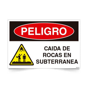 Señal de peligro caida de rocas en subterranea NCh 1411/1 señalética EPP