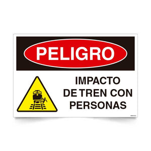 Señal de peligro impacto de tren con personas NCh 1411/1 señalética EPP
