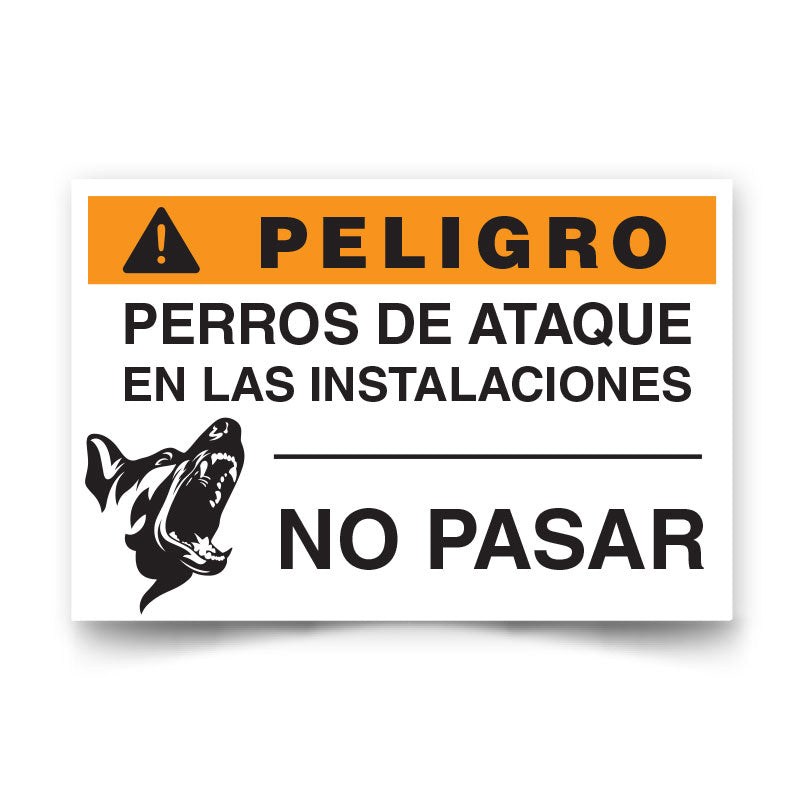 Señal de peligro perros de ataque en las instalaciones no pasar NCh 1411/1 señaleica