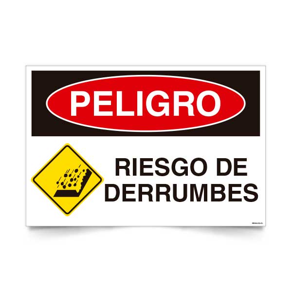 Señal de peligro riesgo derrumbes NCh 1411/1 señalética obras construccion seguridad