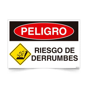Señal de peligro riesgo derrumbes NCh 1411/1 señalética obras construccion seguridad