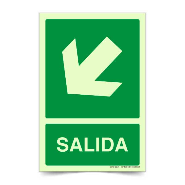 Salida Flecha Izquierda Abajo Fotoluminiscente