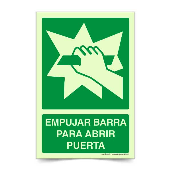 Empujar barra para abrir puerta B Fotoluminiscente