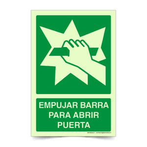 Empujar barra para abrir puerta B Fotoluminiscente