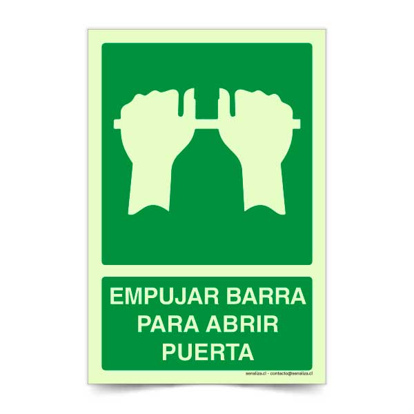 Empujar barra para abrir puerta Fotoluminiscente