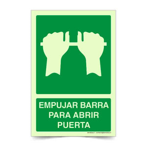 Empujar barra para abrir puerta Fotoluminiscente